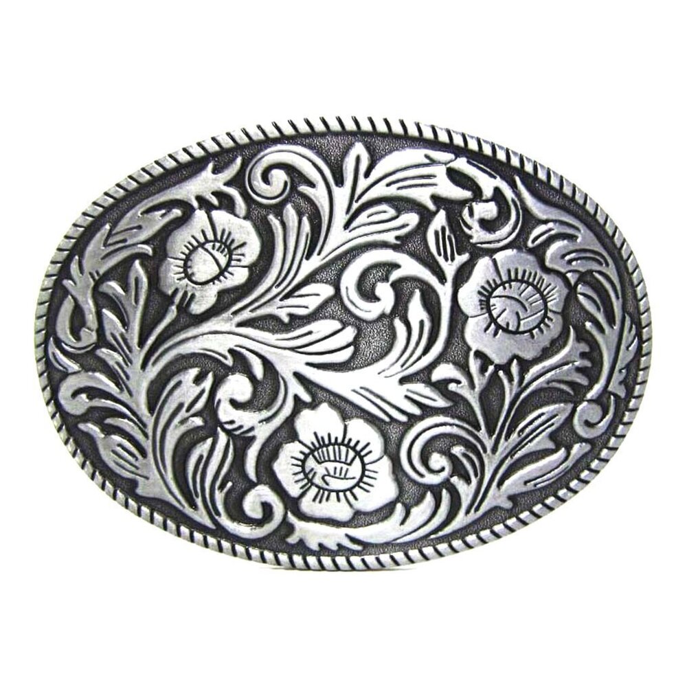 5734 Antique Engraved Flower Solid Metal Belt Buckle Western Cowboy